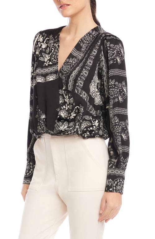 Fifteen Twenty Ines Paisley Print Drape Front Top In Black
