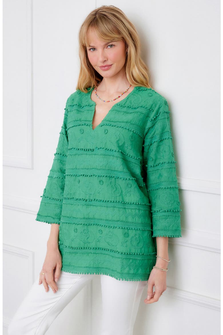Embroidered Cotton Tunic Top, Alternate, color, GREEN