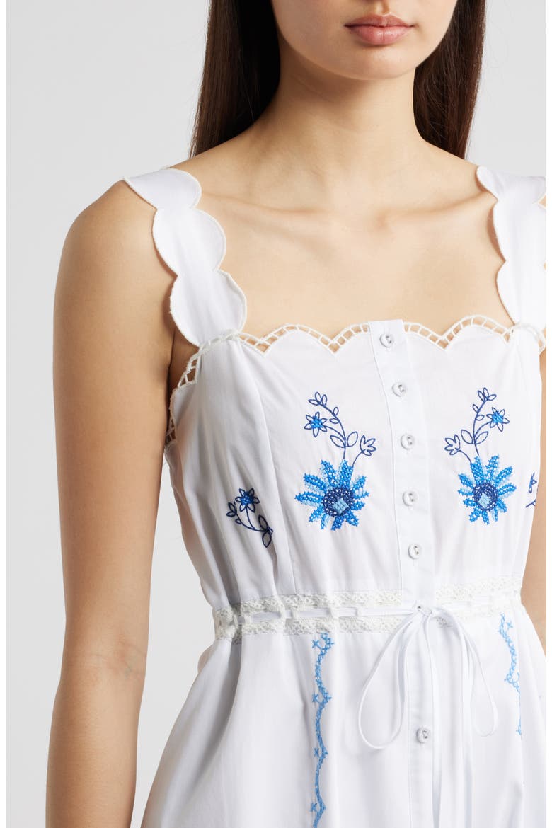 Floral Embroidery Detail Cotton Dress, Alternate, color, OFF WHITE/ BLUE