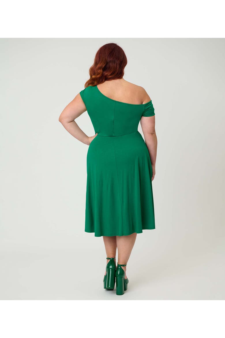 Plus Size Asymmetrical Neck Swing Dress, Alternate, color, Green Solid