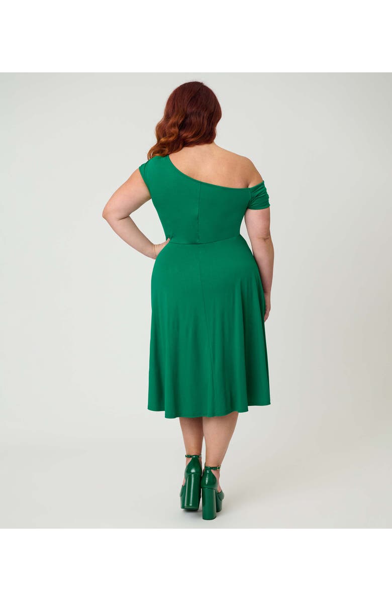 Unique Vintage Plus Size Asymmetrical Neck Swing Dress, Alternate, color, Green Solid