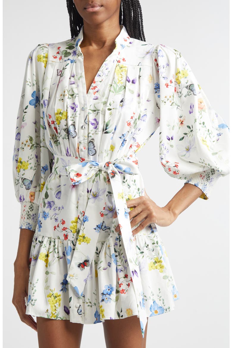 Cora Floral Print Mini Shirtdress, Alternate, color, TWISTING VINES OFF WHITE