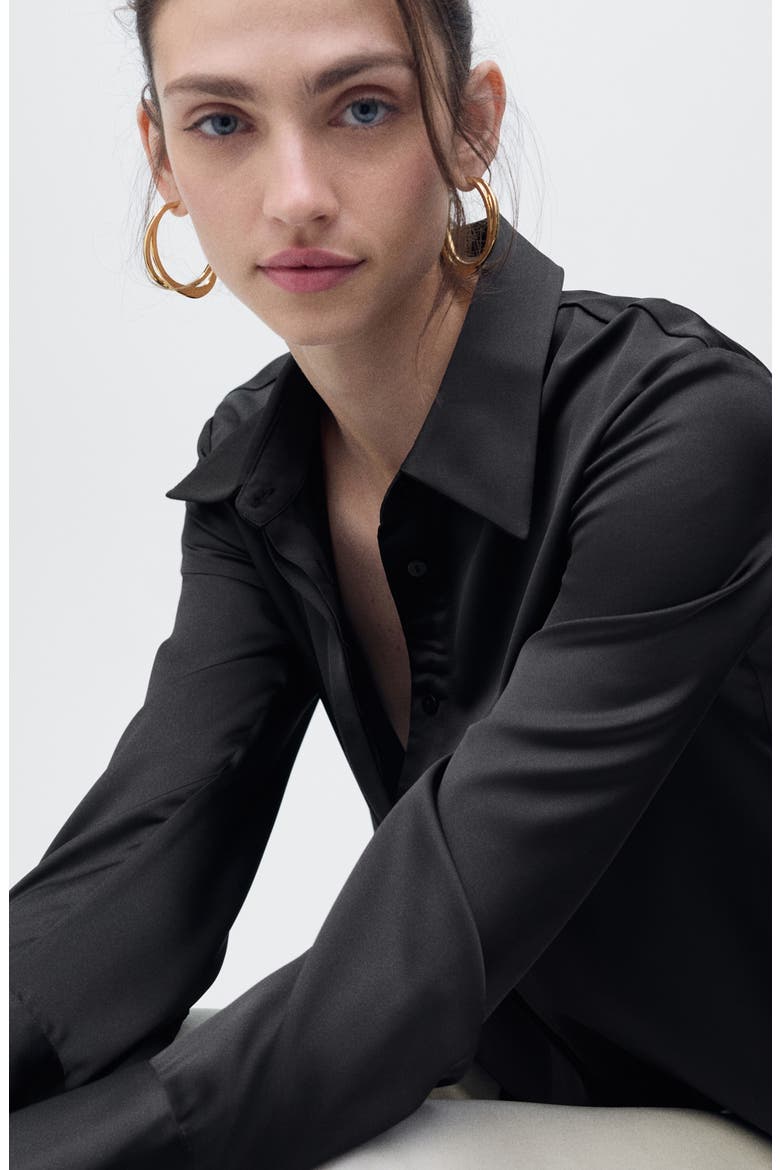 Regular Fit Satin Shirt, Alternate, color, BLACK