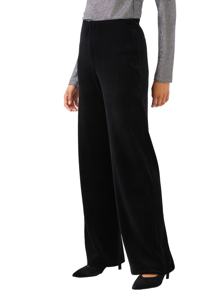Ribbed Velvet High Waist Wide Leg Pants, Alternate, color, BLACK