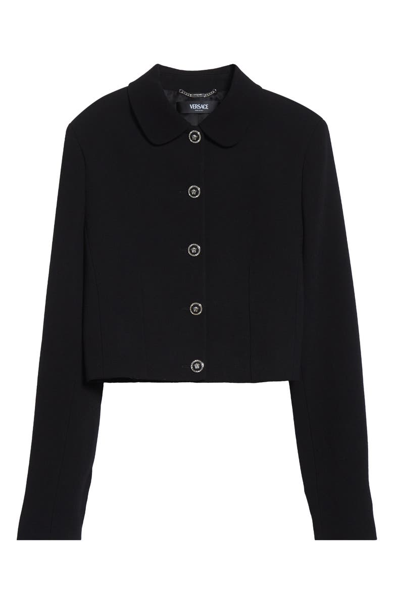 Versace Medusa '95 Double Face Virgin Wool Crepe Crop Jacket, Main, color, Black