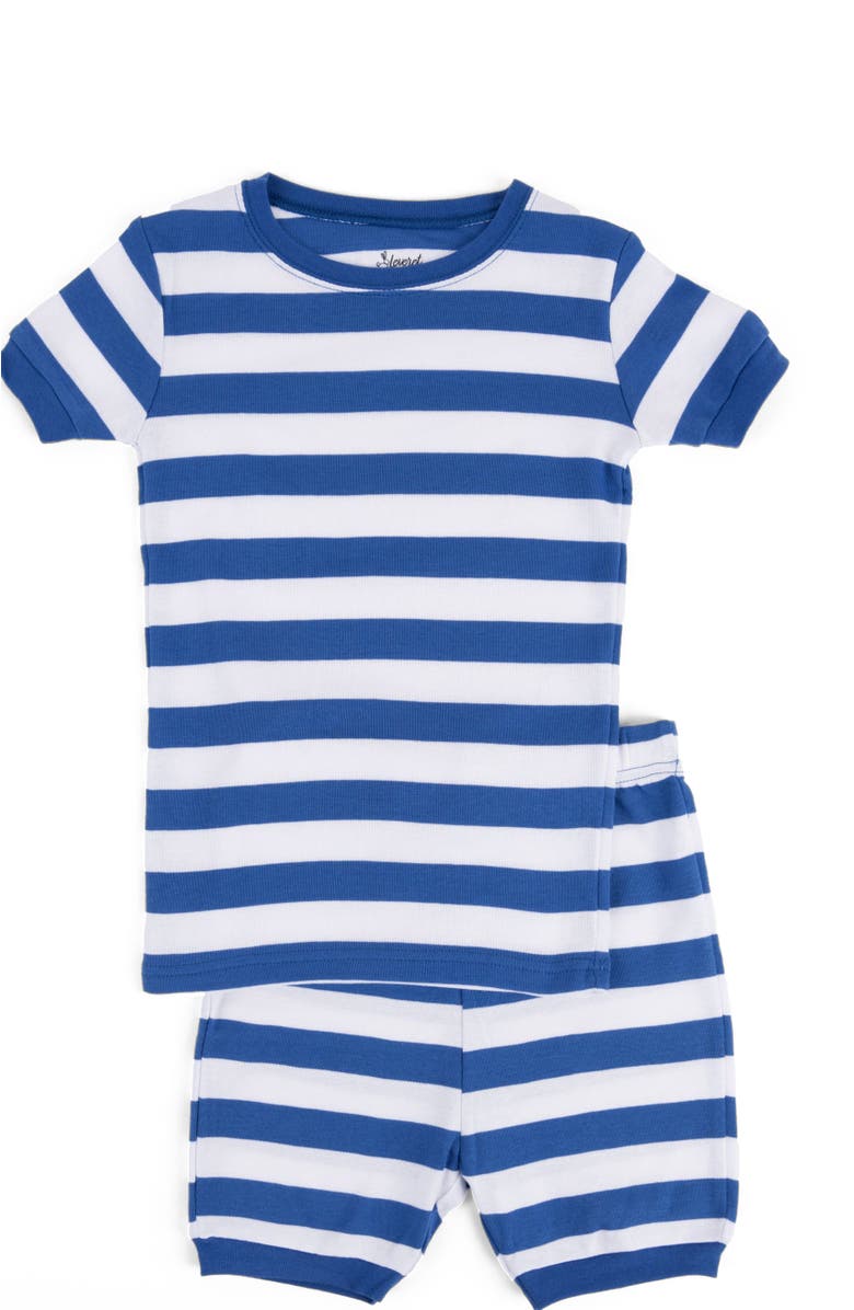 Leveret Kids Short Sleeve Cotton Striped Matching Family Pajamas, Alternate, color, Blue & White