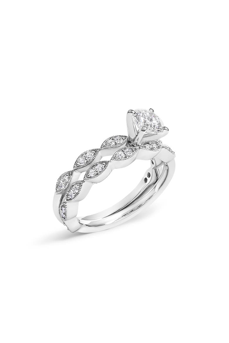 14K White Gold 1.0 Cttw Lab Grown Diamond Vintage Style Marquise Link Bridal Ring Set, Alternate, color, White