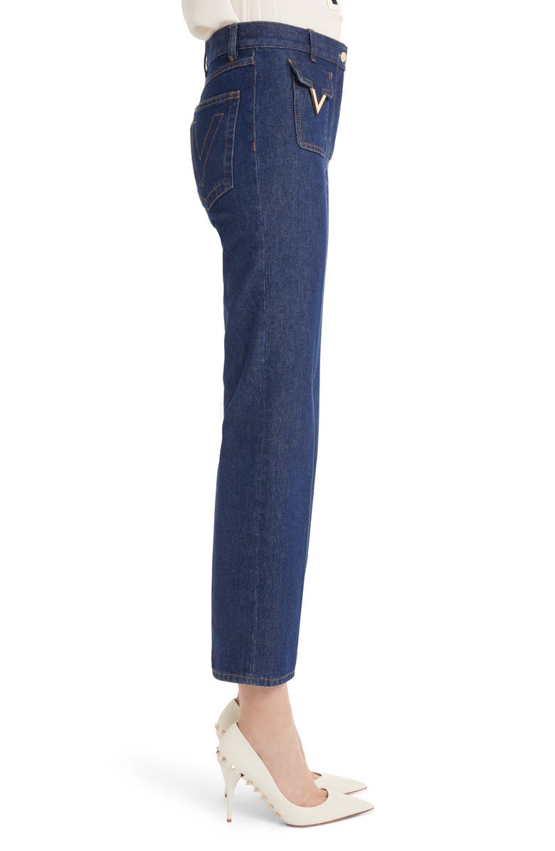 Valentino V-Detail Straight Crop Jeans, Alternate, color, 