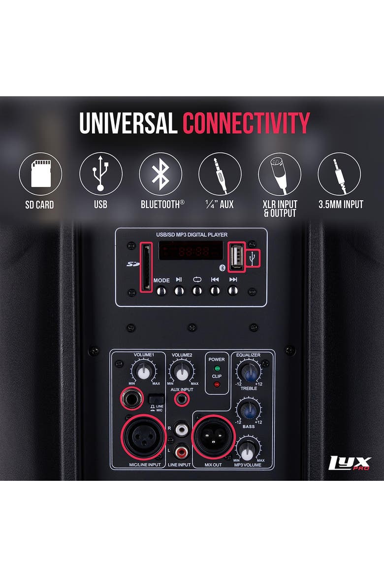 Portable PA Speaker Powered, PA System with Equalizer SD Slot & Built-in Bluetooth, Alternate, color, Black