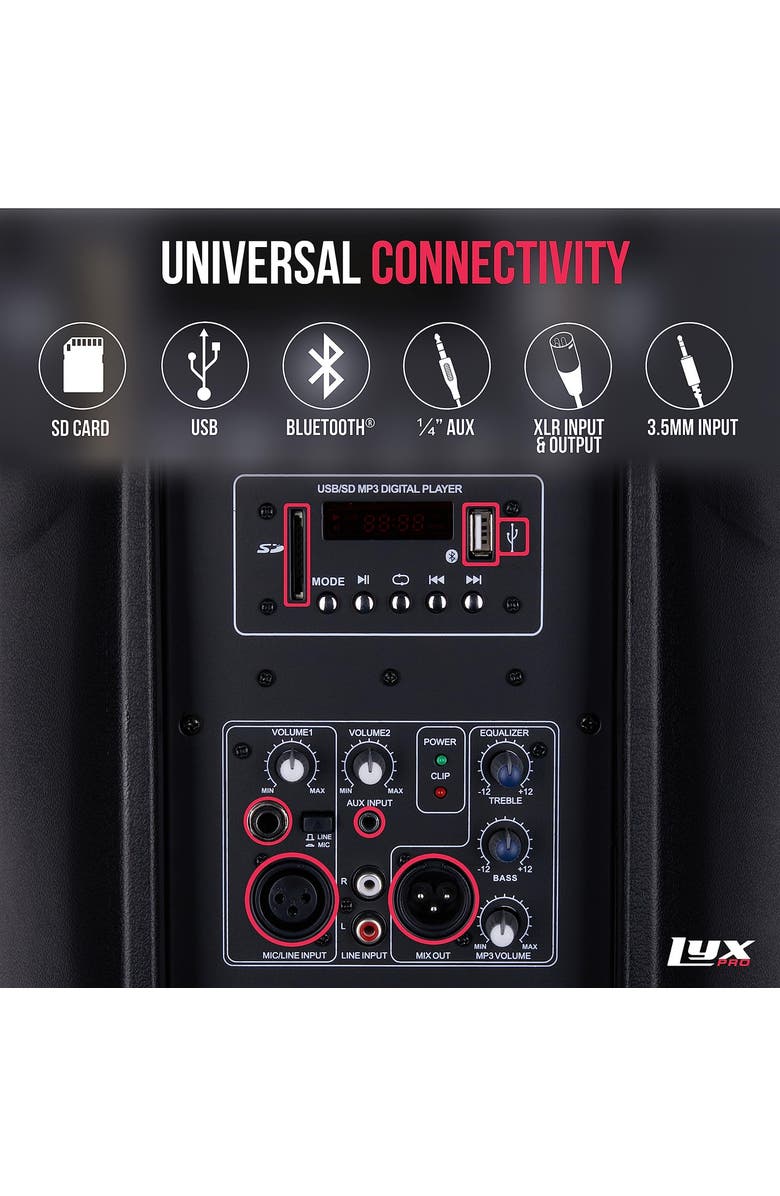 Lyxpro Portable PA Speaker Powered, PA System with Equalizer SD Slot & Built-in Bluetooth, Alternate, color, Black