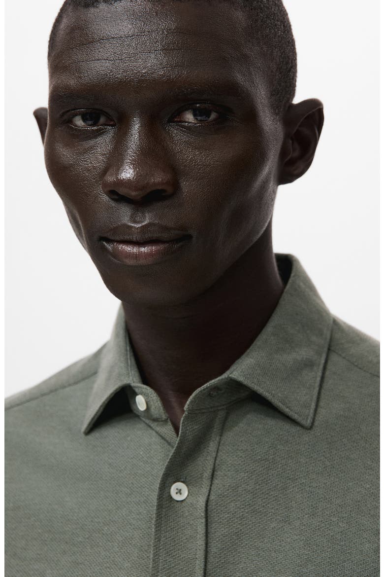 Slim Fit Cotton Piqué Button-Up Shirt, Alternate, color, GREEN