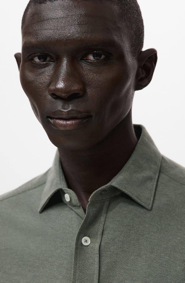 MANGO Slim Fit Cotton Piqué Button-Up Shirt, Alternate, color, Green