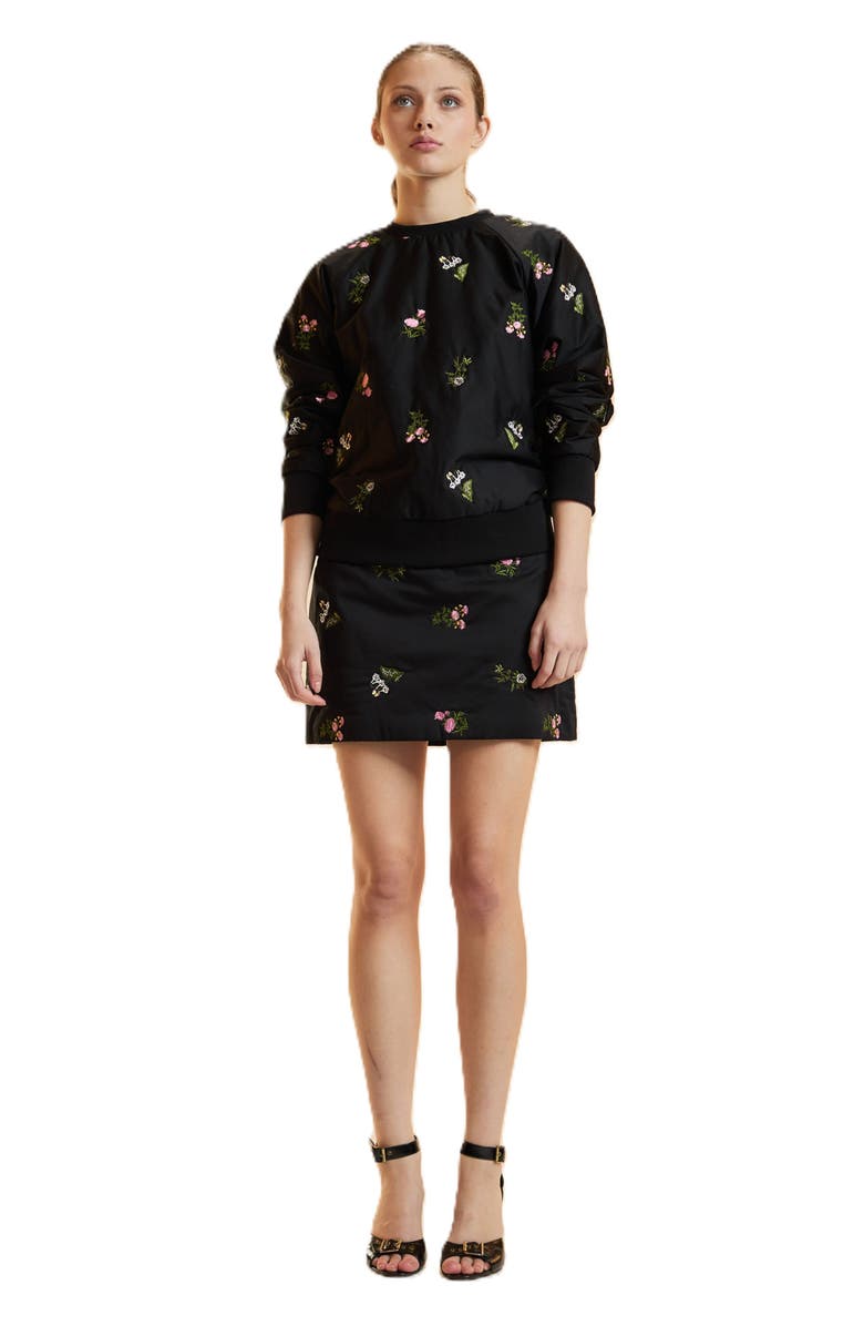 Cynthia Rowley Embroidered Mini Skirt, Main, color, Black