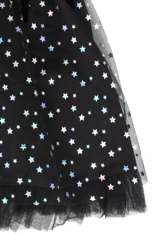 Rare Editions Kids' Foil Stars Mesh Party Dress In Black