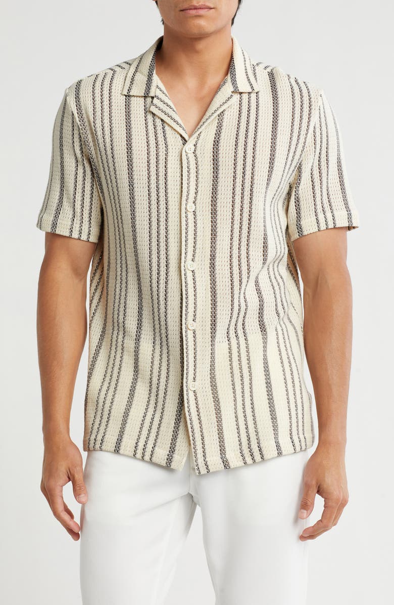 Cactus Man Stripe Open Stitch Camp Shirt, Main, color, Cream