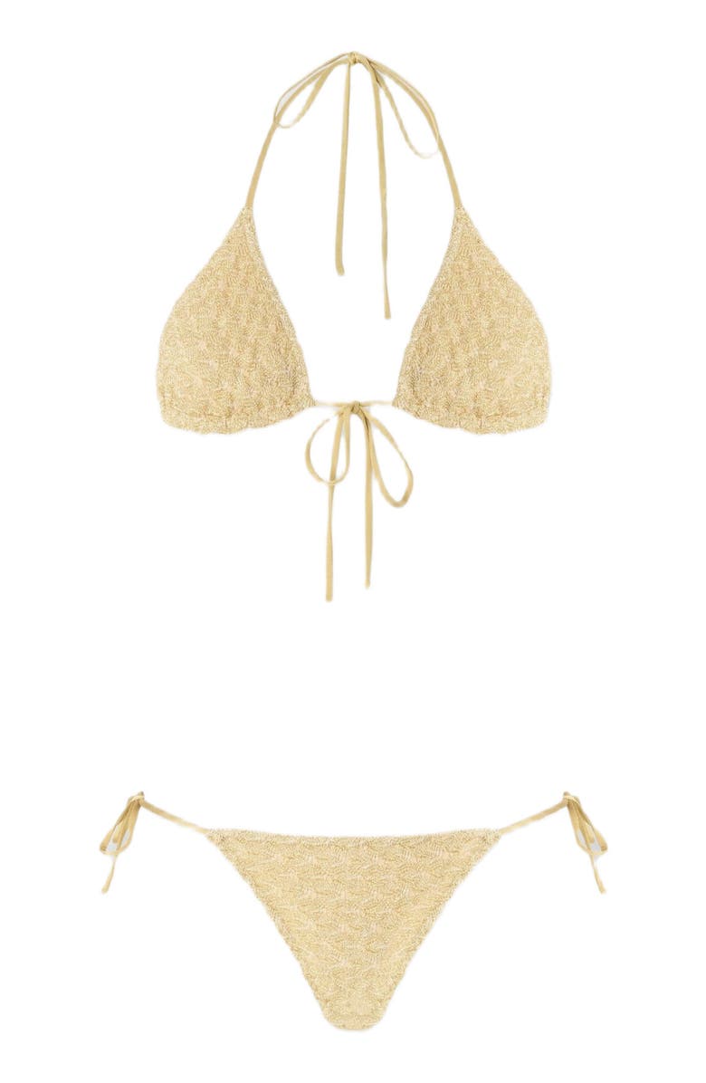 Missoni Triangle Bikini In Lamé Viscose With Raschel Workmanship, Alternate, color, Gold
