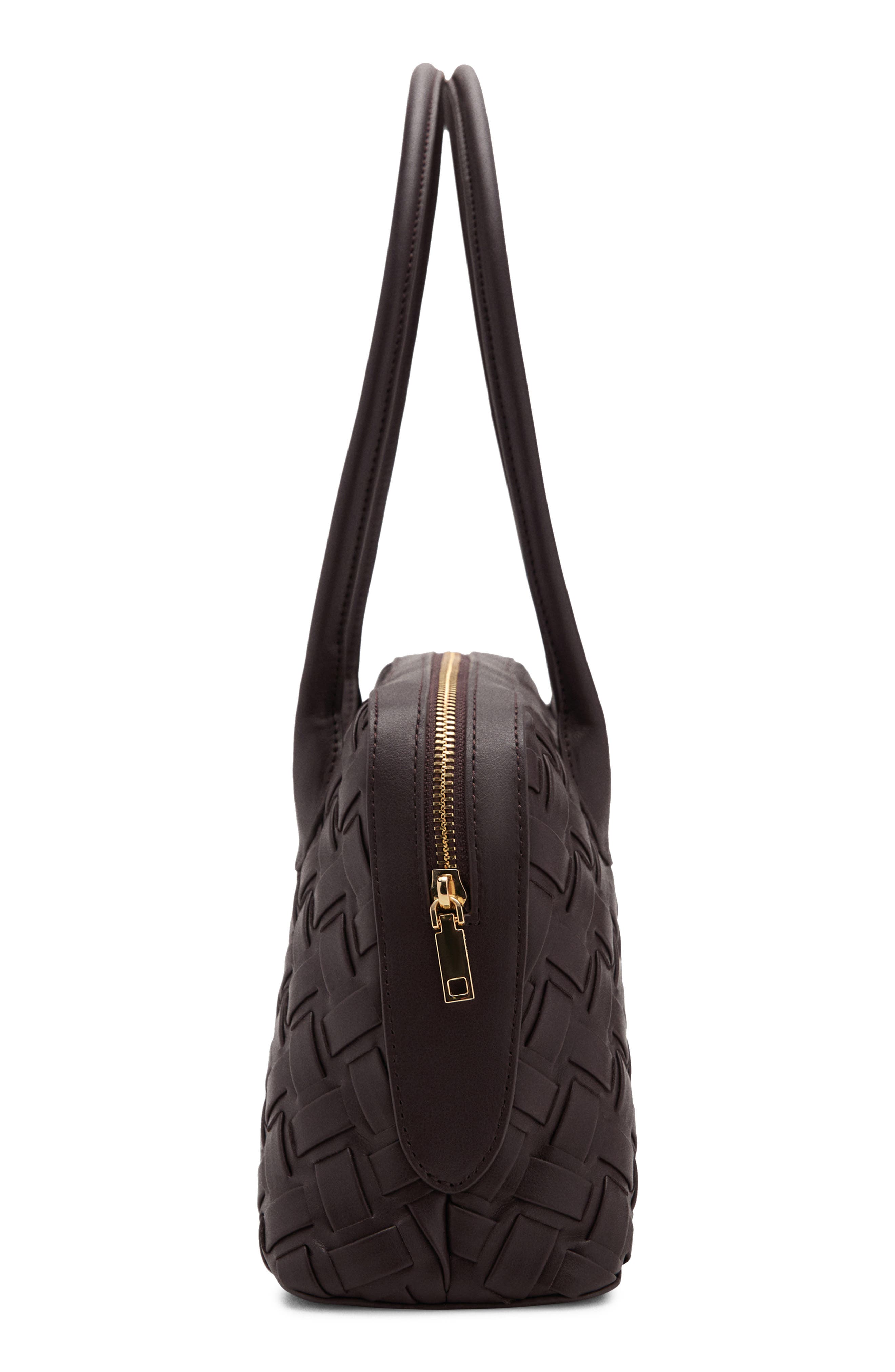 MANGO Braided Faux Leather Bowling Bag, Alternate, color, Chocolate