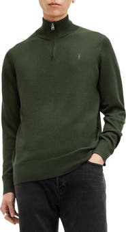 AllSaints Kilburn Funnel Neck Wool Blend Quarter Zip Sweater