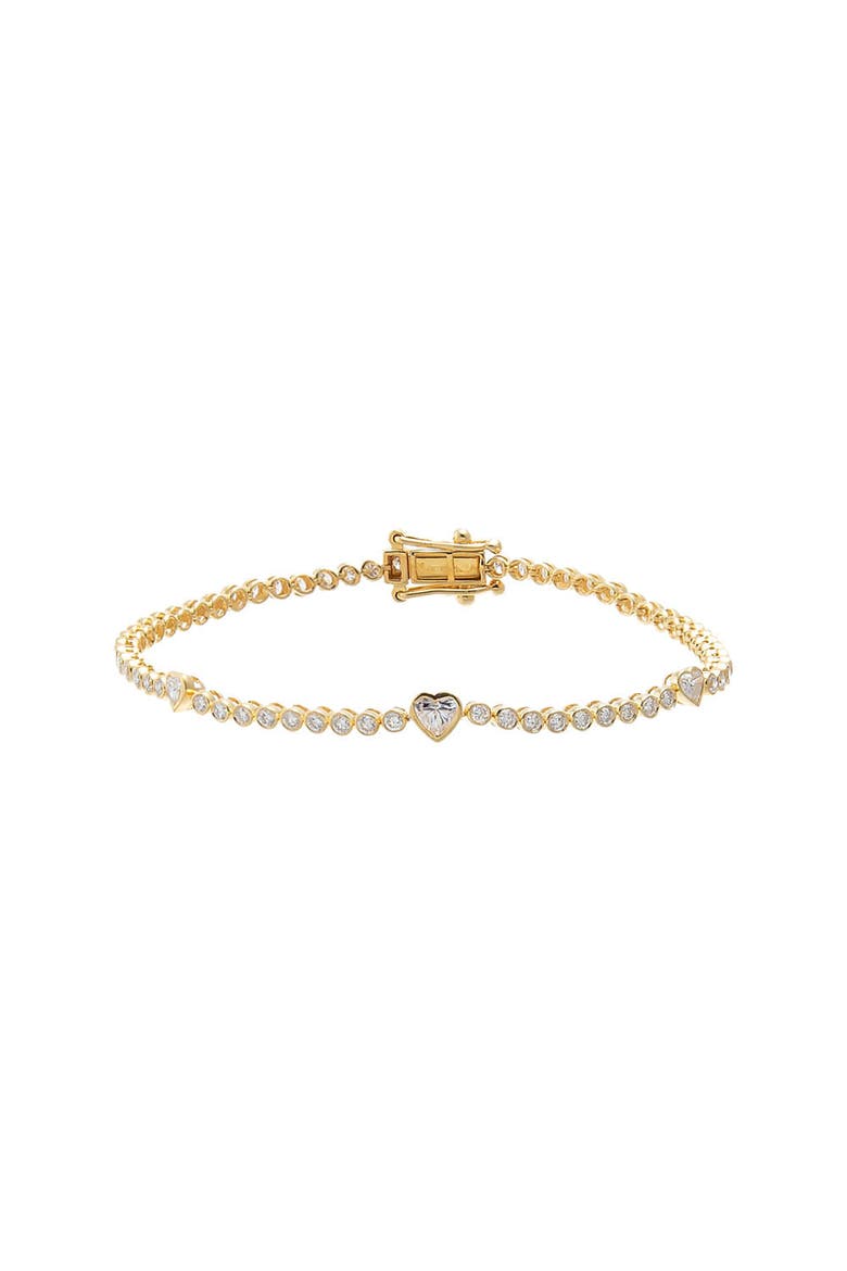 Lab Grown Diamond Bezel Multi Heart Accent Tennis Bracelet, Main, color, Gold