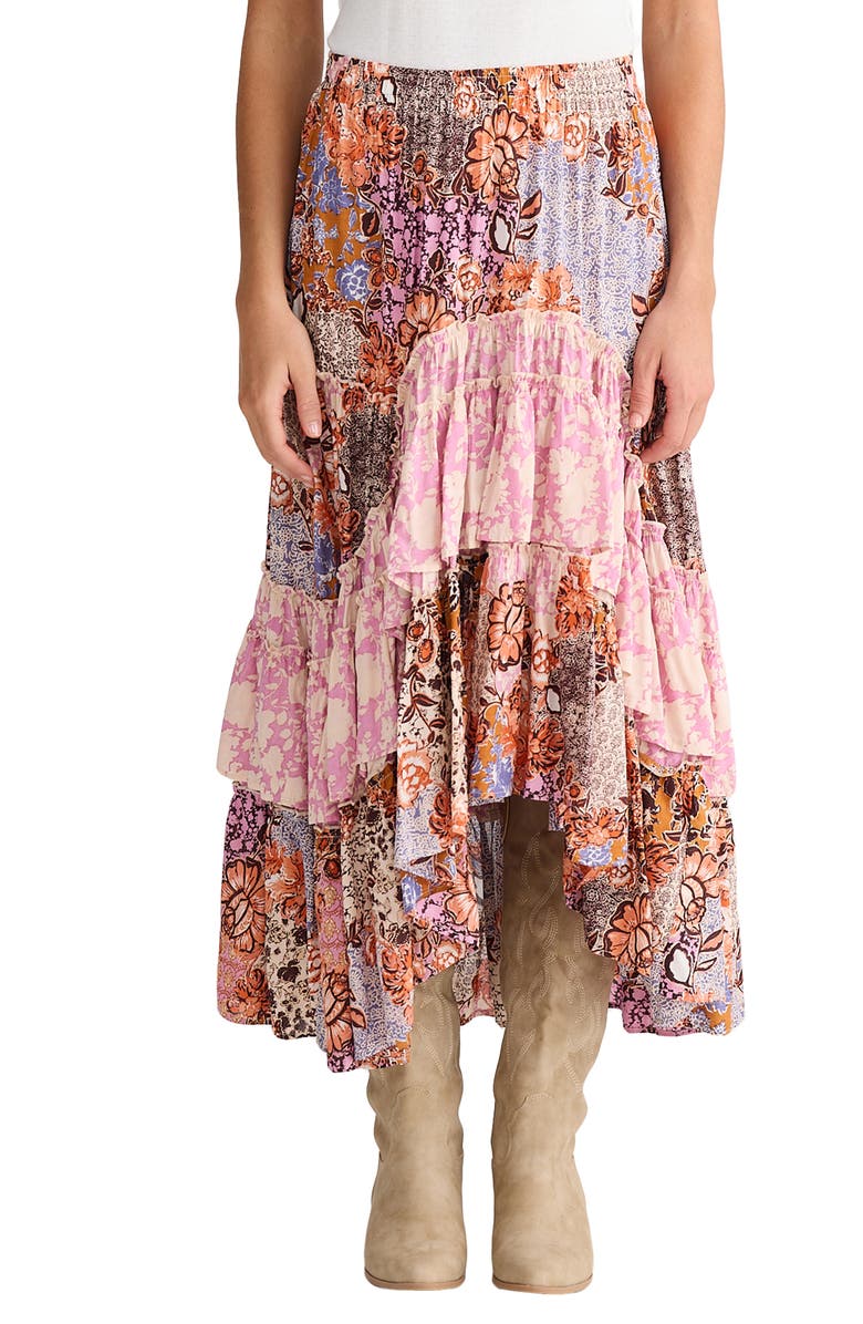 Talisman the Label Sassy Floral High Low Tiered Midi Skirt, Main, color, Dream Weaver W Meadow Muse