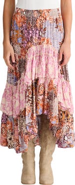 Talisman the Label Sassy Floral High Low Tiered Midi Skirt