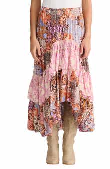 Sassy Floral High Low Tiered Midi Skirt