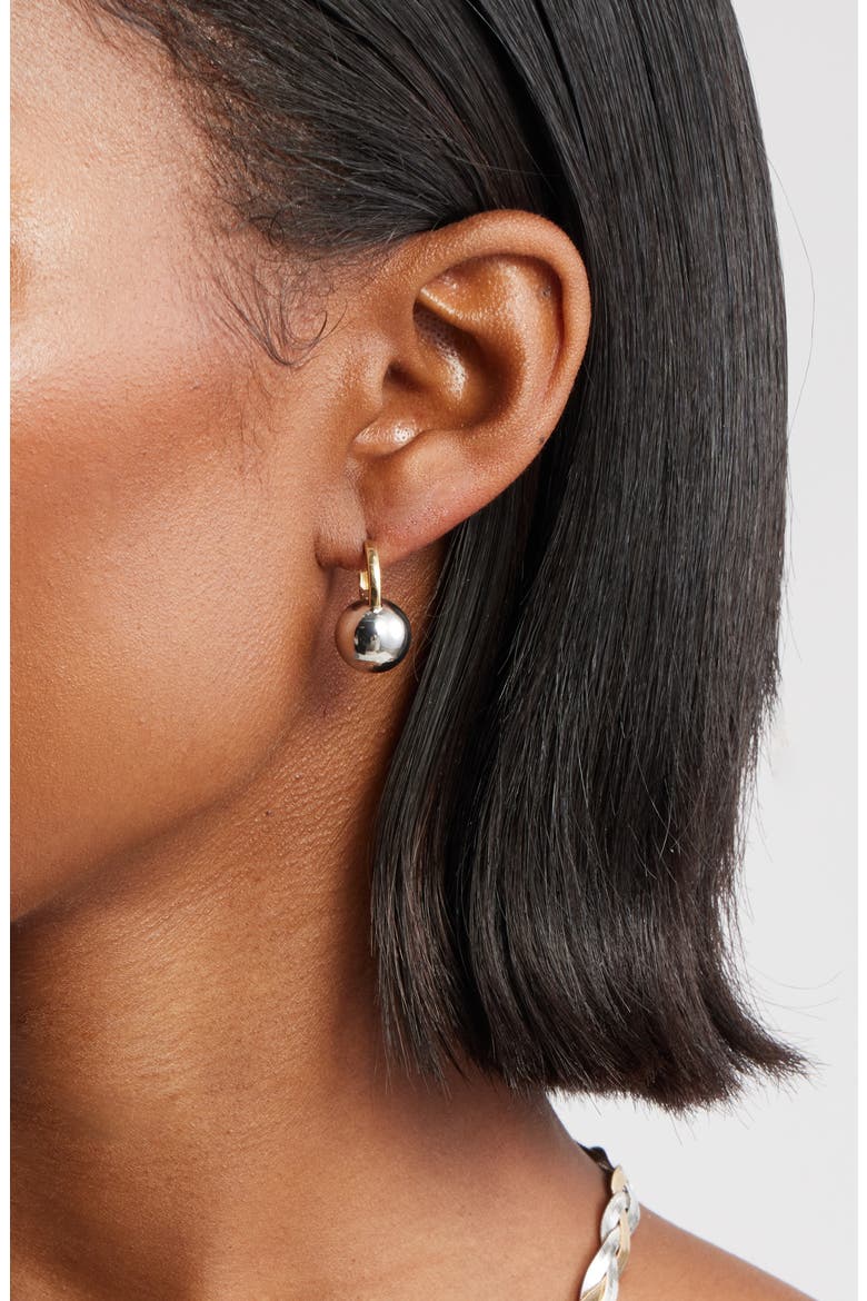 Orb Drop Huggie Hoop Earrings, Alternate, color, GOLD- SILVER