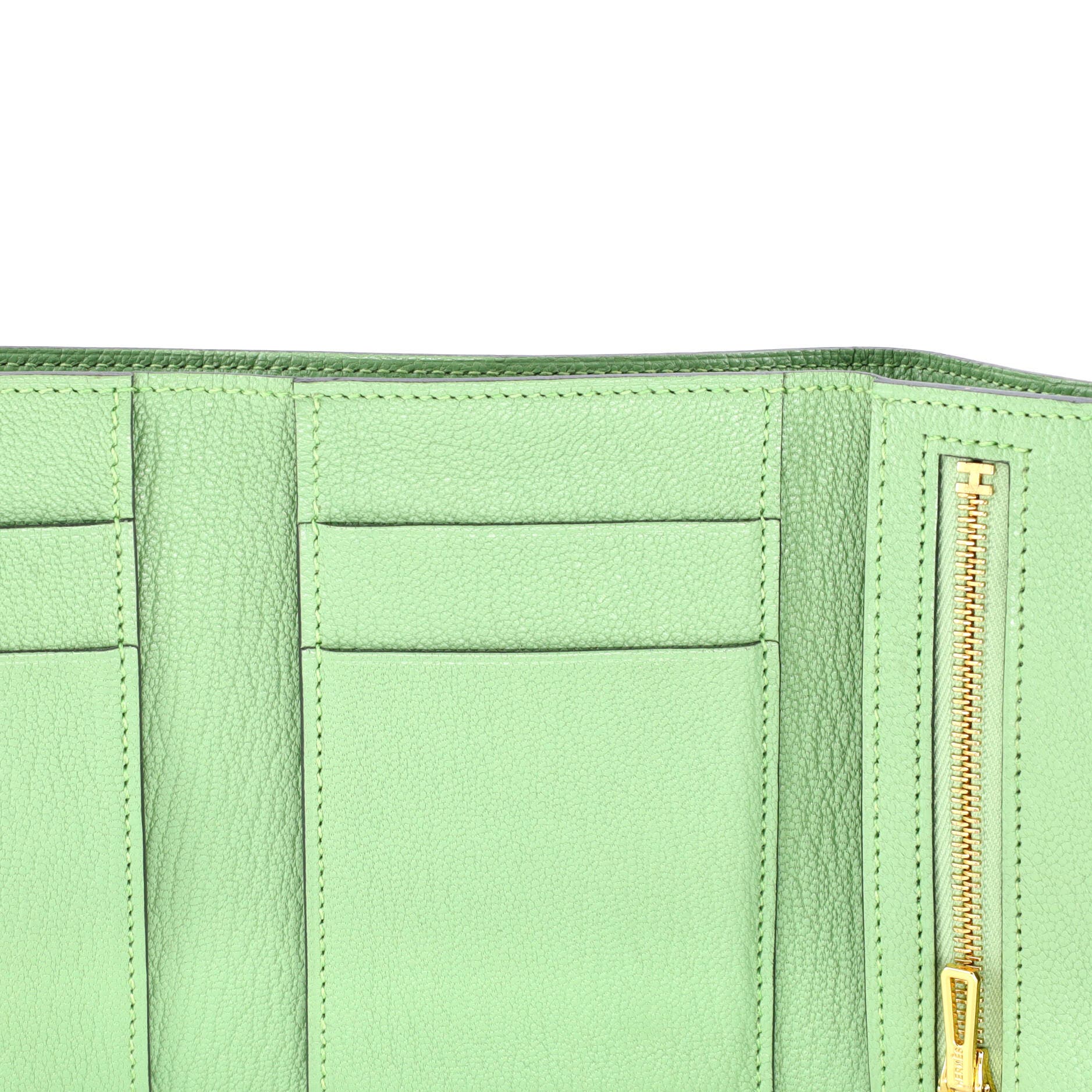 Pre-Owned Hermes Trifold Bearn Wallet Chevre Mysore Compact, Alternate, color, Vert Criquet