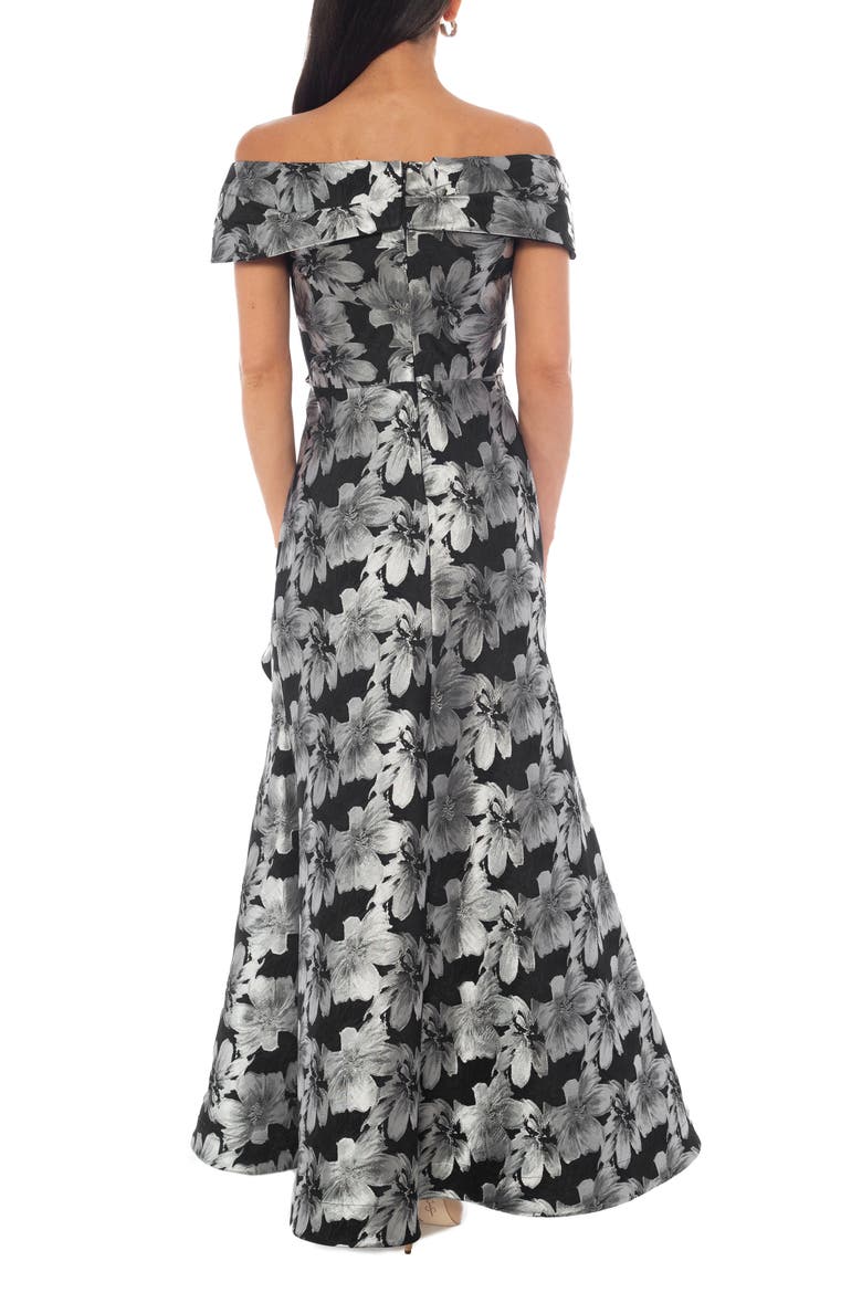Off-the-Shoulder Metallic Brocade Gown, Alternate, color, BLACK/ SILVER