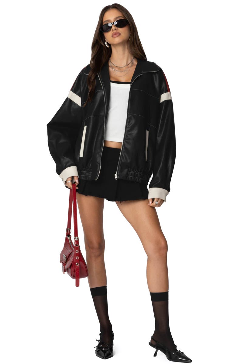 EDIKTED North Star Faux Leather Bomber Jacket, Alternate, color, Mix