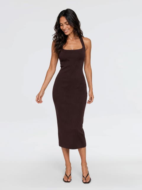 Azura Crisscross Back Sleeveless Rib Knit Bodycon Midi Sweater Dress
