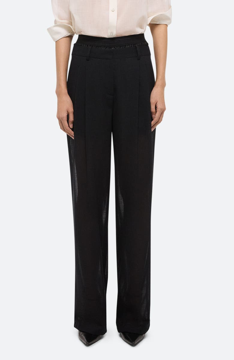 Helmut Lang Pleated Semisheer Wool Blend Chiffon Pants with Satin Shorts, Main, color,