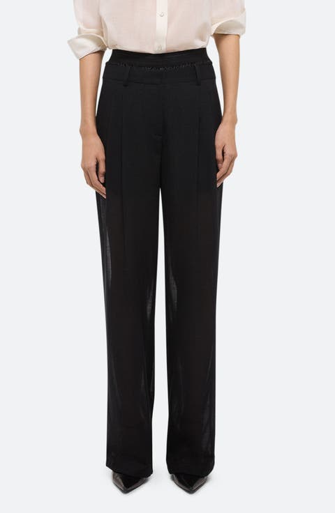 Pleated Semisheer Wool Blend Chiffon Pants with Satin Shorts