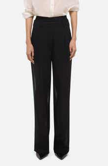 Pleated Semisheer Wool Blend Chiffon Pants with Satin Shorts