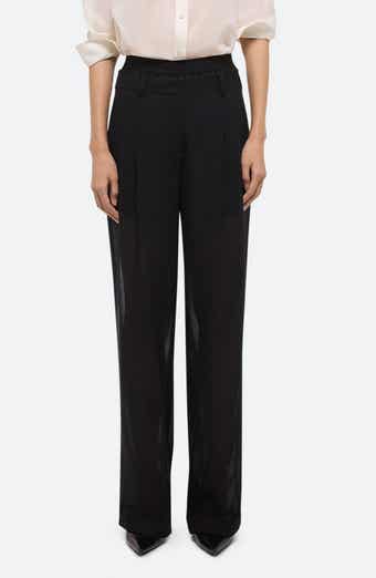 Pleated Semisheer Wool Blend Chiffon Pants with Satin Shorts