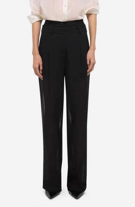 Pleated Semisheer Wool Blend Chiffon Pants with Satin Shorts