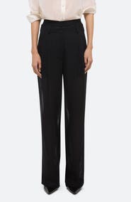 Helmut Lang Pleated Semisheer Wool Blend Chiffon Pants with Satin Shorts