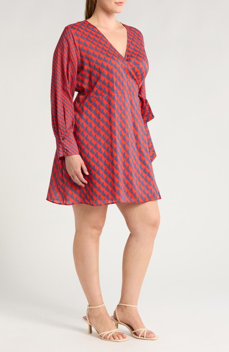 HARSHMAN Althea Long Sleeve Wrap Dress, Alternate, color, Poppy Red/ Navy Pattern