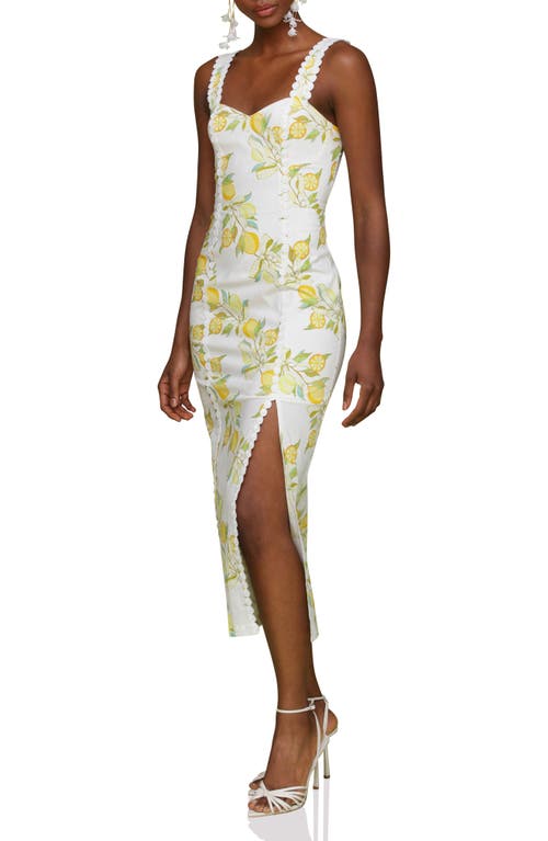 Avec Les Filles Lemon Print Stretch Cotton Dress In Lemon Vine