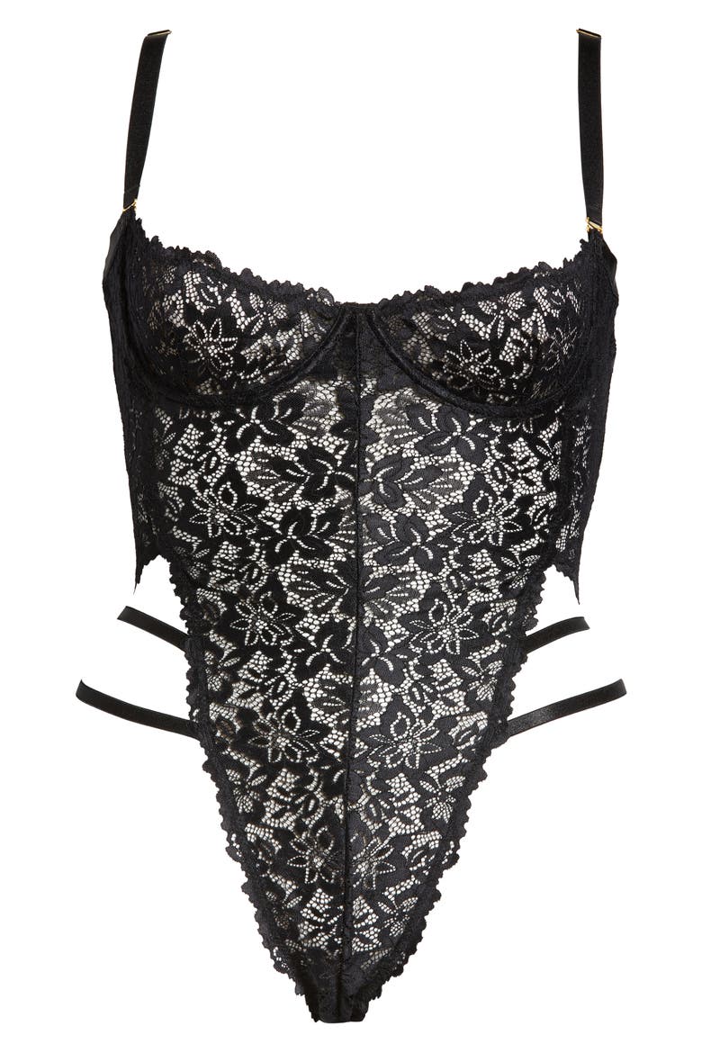 Blake Lace Thong Teddy, Alternate, color, BLACK