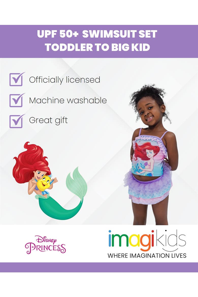 The Little Mermaid Princess Ariel 2-Piece Swimwear Tankini and Skirt Set, Alternate, color, Ariel Aqua Purple
