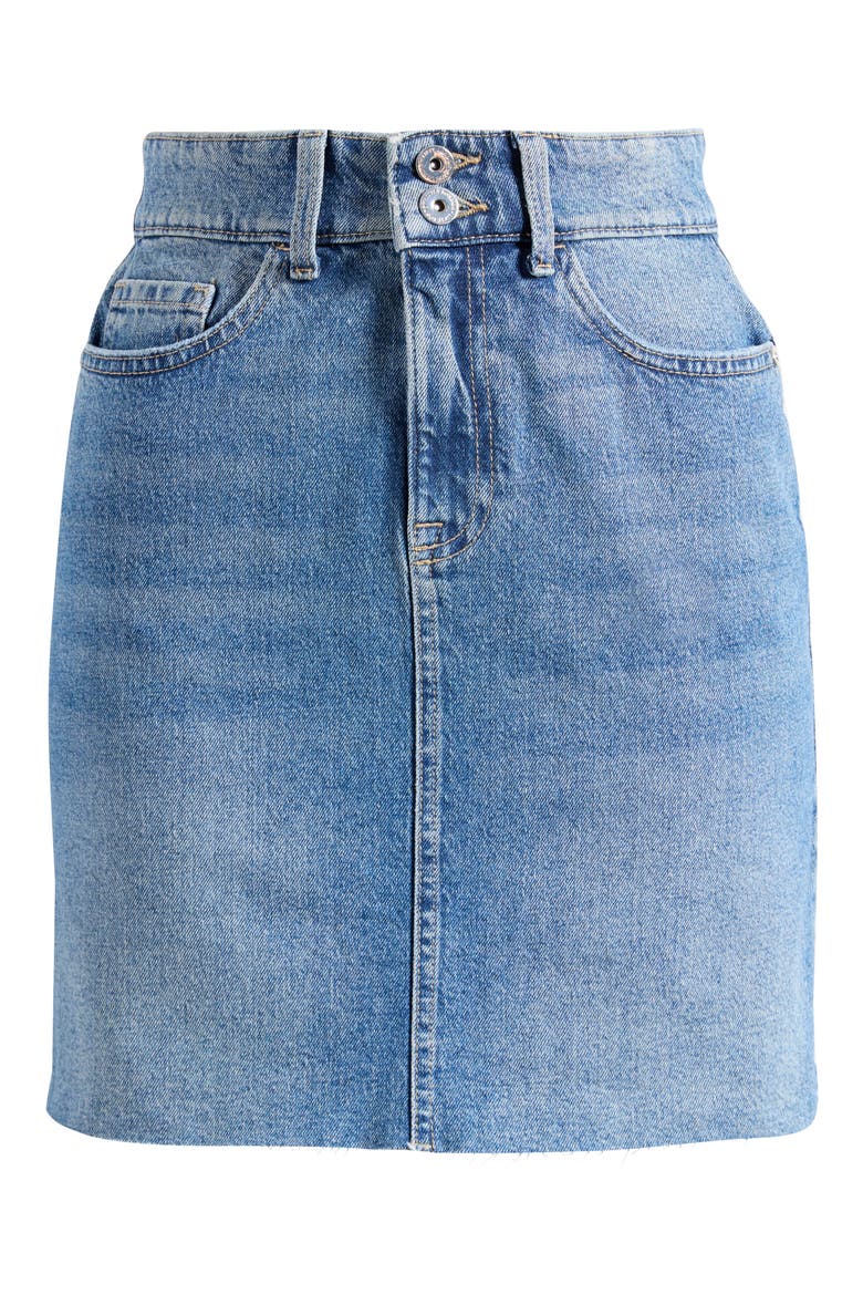 Raw Hem Denim Miniskirt, Alternate, color, MID WASH