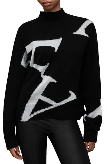 Allsaints A Star Ribbed-knit Jumper In Black/silver