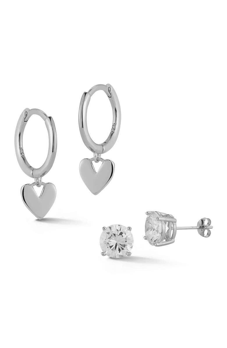 GLAZE JEWELRY CZ Stud & Heart Huggie Earrings Set, Main, color, 