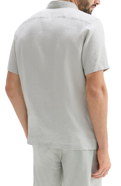 Theory Irving Solid Short Sleeve Linen Button-up Shirt In Light Green