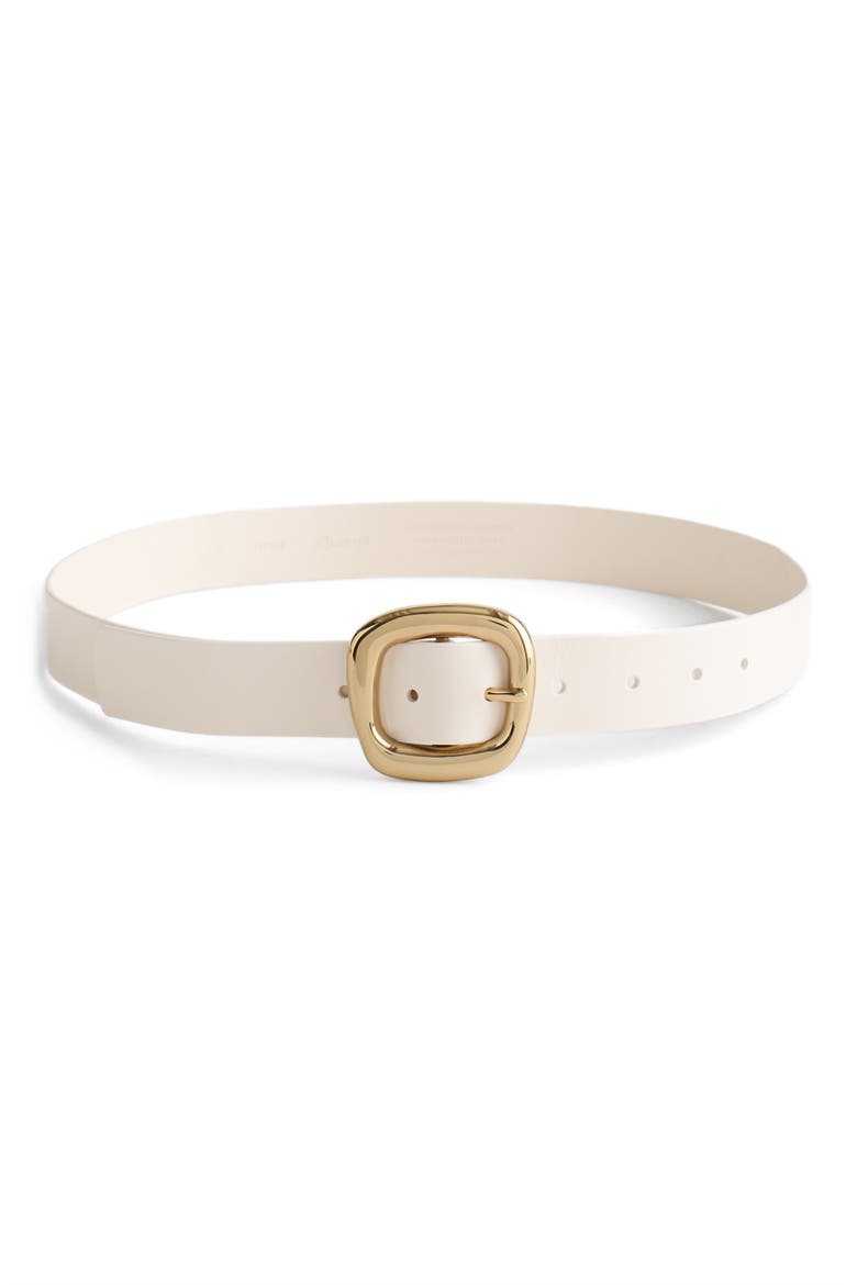 Puffy Buckle Leather Belt, Main, color, IVORY