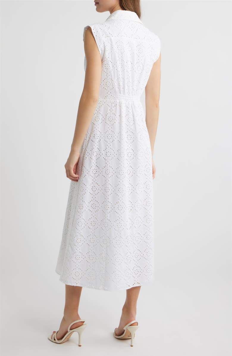 Anne Klein Eyelet Embroidery Sleeveless Shirtdress, Alternate, color, Crisp White