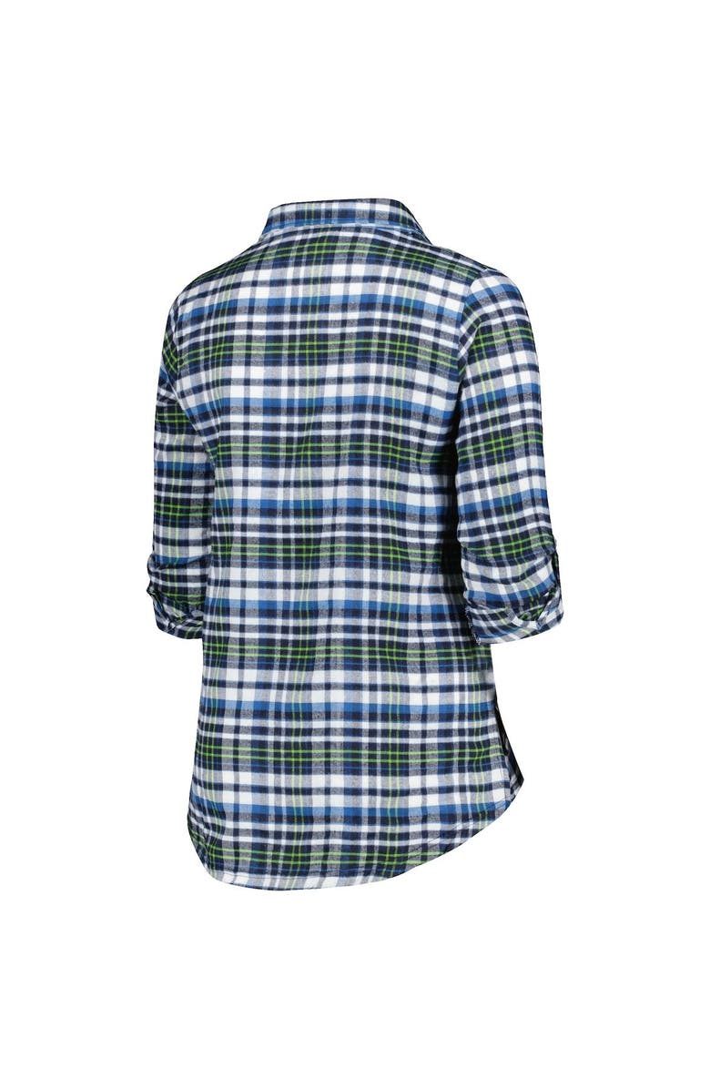 CONCEPTS SPORT Women's Concepts Sport College Navy Seattle Seahawks Plus Size Mainstay Flannel Full-Button Long Sleeve Nightshirt, Alternate, color, 