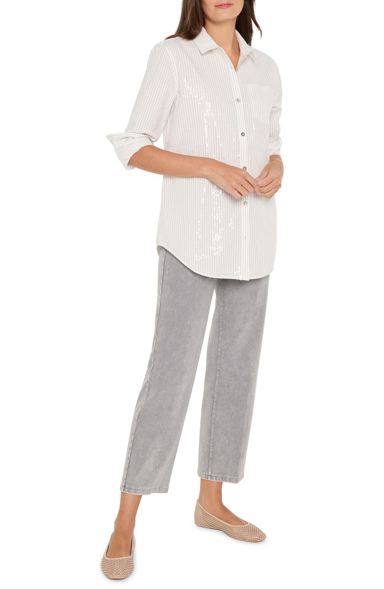 NIC+ZOE Subtle Shine Sequin Stripe Button-Up Shirt, Alternate, color, White Multi