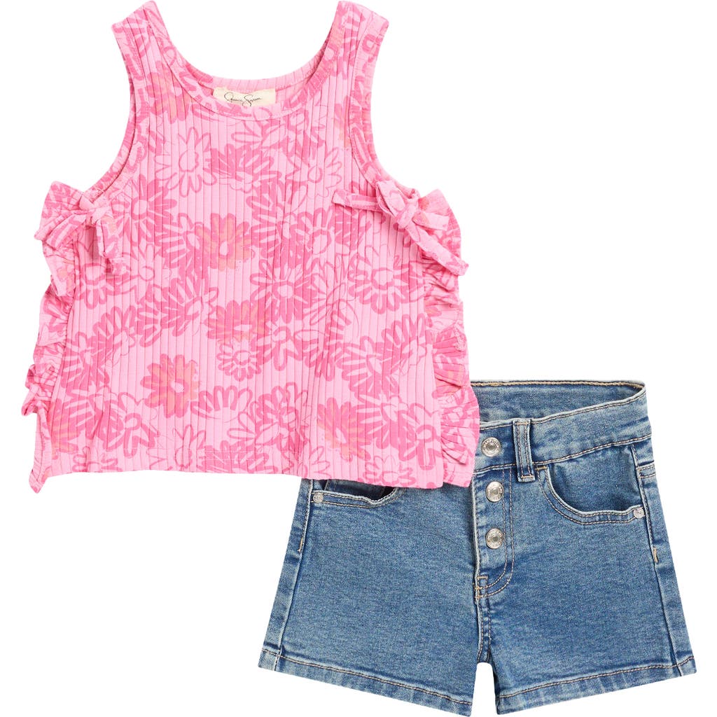 Jessica Simpson Kids' Bow Tank Top & Denim Shorts Set In Pink